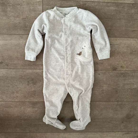 Carter’s Baby Boy Fox Snap Fleece Footies Sleep & Play EUC size 9 Months - Picture 1 of 9